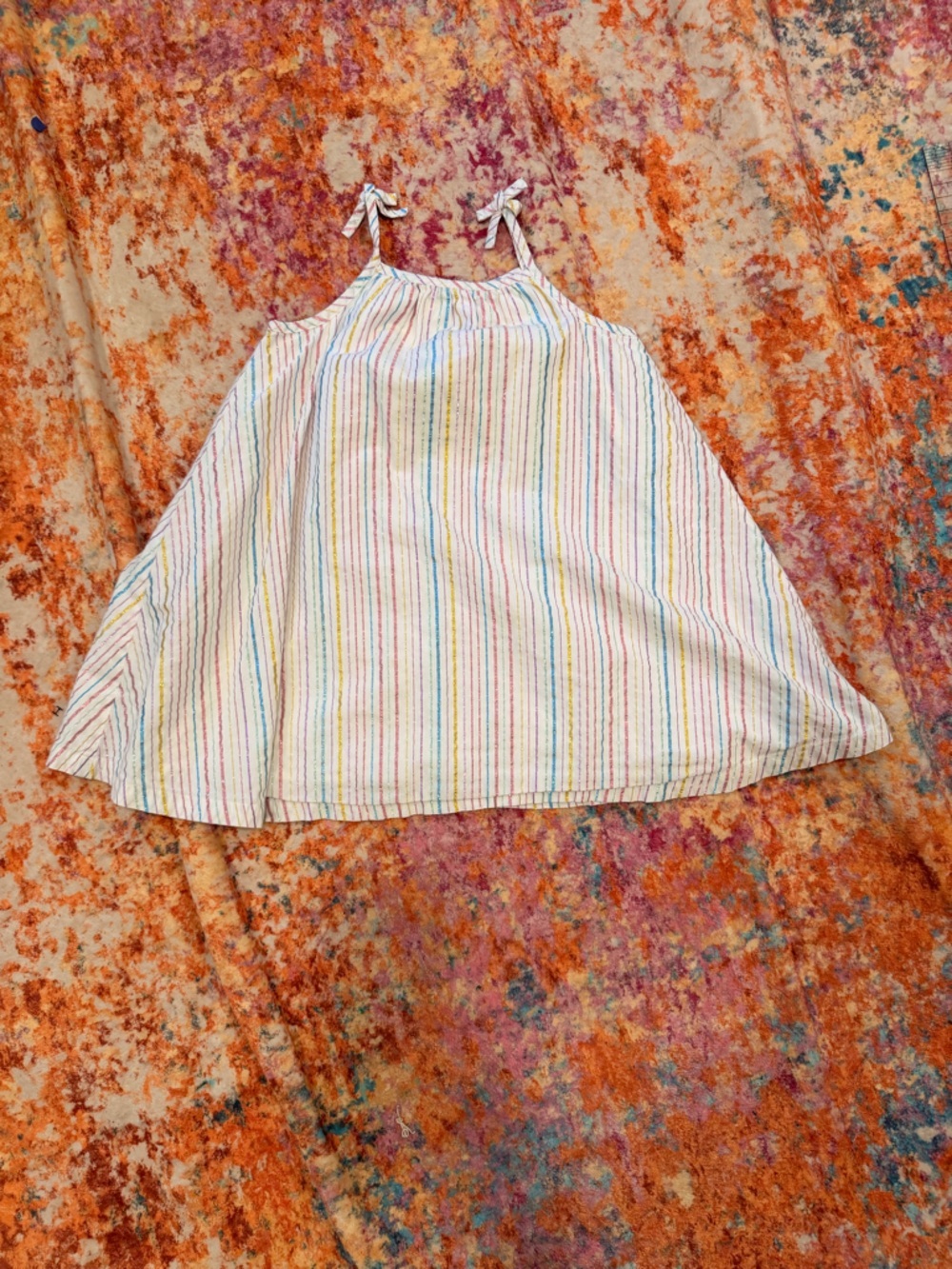 Hanna Andersson Girls Metallic Rainbow Stripe Dress White Tie Strap